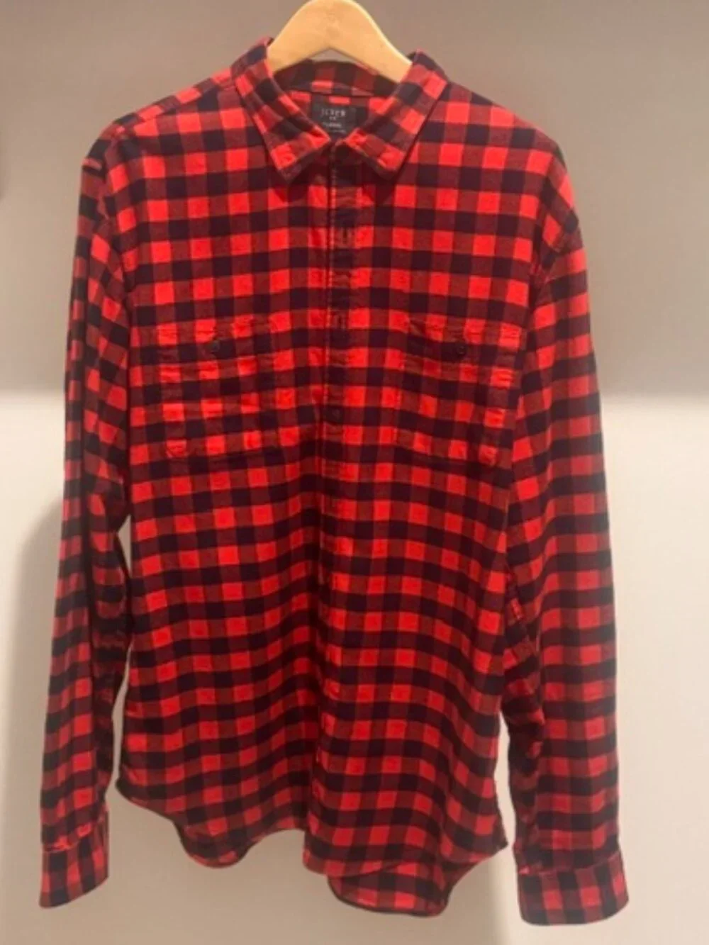 J.Crew Men's XL Tall Red & Navy Blue Plaid Flannel Button-Down Shirt